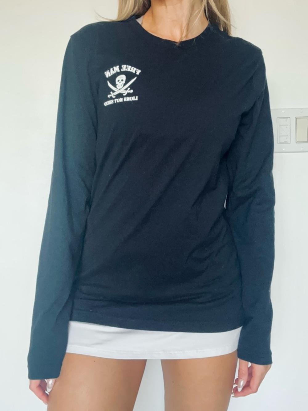Black Long Sleeve Skull Logo Tee